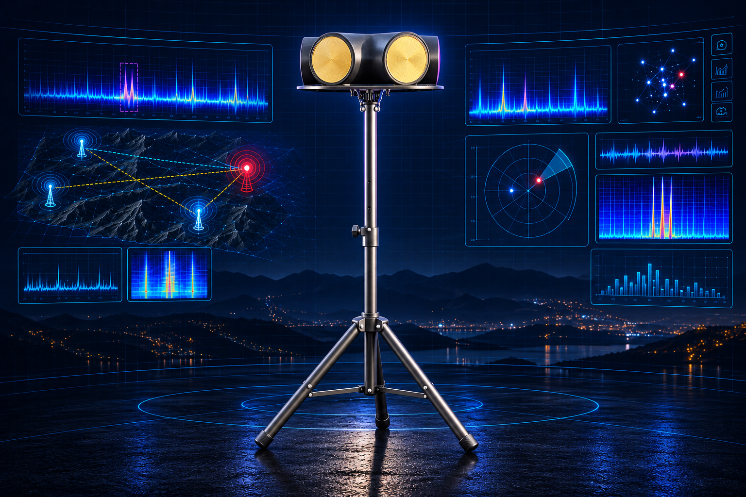 HEXDF Direction-Finding-System mit Sensorantenne und RF-Signalvisualisierung